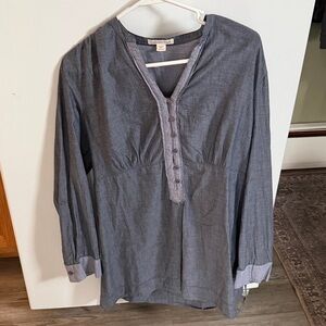 Coldwater Creek: Blue and Gray Mandarin Collar Tunic